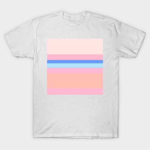 A marvelous compound of Fresh Air, Cornflower Blue, Baby Pink, Very Light Pink and Melon stripes. T-Shirt by Sociable Stripes